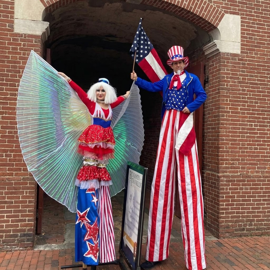 Stilt walker in USA costume
